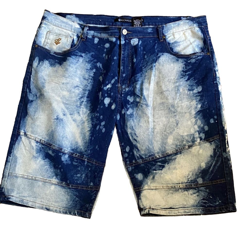 RocaWear Men's Jean Shorts Waist 46 Y2K Hip Hop Baggy Factory Bleach Distress A